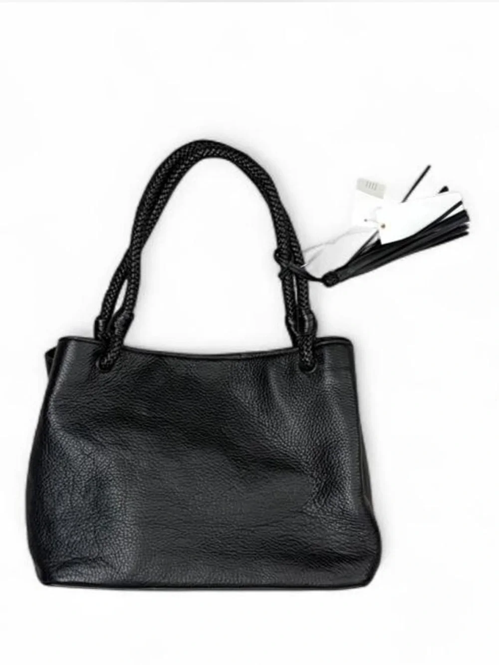 NWT Black Tory Burch Leather Tote Handbag with Braided Handles - Picture 8 of 9